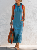 Women's Sporty Color-Block Sleeveless Hooded Midi Dress ZMZ2587F1SWL