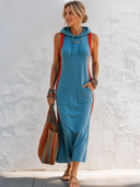 Women's Sporty Color-Block Sleeveless Hooded Midi Dress ZMZ2587F1SWL