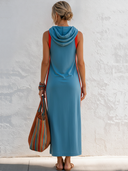 Women's Sporty Color-Block Sleeveless Hooded Midi Dress ZMZ2587F1SWL
