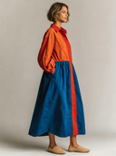 Women's Color-Block Cotton-Linen Collared Maxi Dress ZMZ2671F3XT