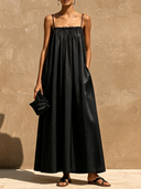 Women's Solid Color Satin Strapless A-line Maxi Dress ZMZ2636F3XT