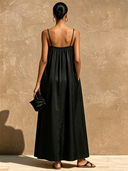 Women's Solid Color Satin Strapless A-line Maxi Dress ZMZ2636F3XT