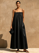 Women's Solid Color Satin Strapless A-line Maxi Dress ZMZ2636F3XT