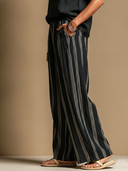 Women's Casual Vintage Vertical-Stripe Cotton-Linen Wide-Leg Pants ZMZ2577F3ZYY