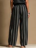Women's Casual Vintage Vertical-Stripe Cotton-Linen Wide-Leg Pants ZMZ2577F3ZYY