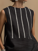 Women's Casual Retro Striped Color-Block Cotton-Linen Sleeveless Crew-Neck T-Shirt And Wide-Leg Pants Set ZMZ2656F6ZYY