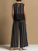 Women's Casual Retro Striped Color-Block Cotton-Linen Sleeveless Crew-Neck T-Shirt And Wide-Leg Pants Set ZMZ2656F6ZYY
