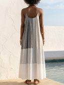 Women Cotton Blend Patchwork Maxi Dress Sleeveless Spaghetti Strap Color Block Striped Long Caftan Dress, Boho Vacation Dress ZMZ2914F3YZH