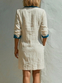 Women Premium Cotton Linen Color Block Polo Shirt Dress Half Button Long Sleeve Loose Mini Tunic Dress With Pockets, Summer Beach Vacation Dress ZMZ2958F2YZH