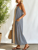 Women Cotton Blend Vertical Stripe Patchwork Cami Maxi Dress Sleeveless Loose Pocket Long Sundress, Summer Boho Vacation Dress ZMZ2920F3YZH
