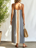 Women Cotton Blend Vertical Stripe Patchwork Cami Maxi Dress Sleeveless Loose Pocket Long Sundress, Summer Boho Vacation Dress ZMZ2920F3YZH