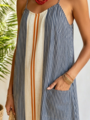 Women Cotton Blend Vertical Stripe Patchwork Cami Maxi Dress Sleeveless Loose Pocket Long Sundress, Summer Boho Vacation Dress ZMZ2920F3YZH