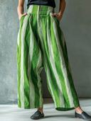 Women's Casual Resort-Style Vertical-Stripe Cotton-Linen Wide-Leg Pants ZMZ3023F6ZYY
