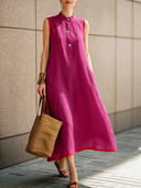 Women's Elegant Sleeveless Loose-Fit Cotton-Linen Midi Dress ZMZ3023F2SWL