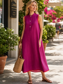 Women's Elegant Sleeveless Loose-Fit Cotton-Linen Midi Dress ZMZ3023F2SWL
