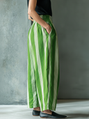 Women's Casual Resort-Style Vertical-Stripe Cotton-Linen Wide-Leg Pants ZMZ3023F6ZYY