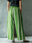 Women's Casual Resort-Style Vertical-Stripe Cotton-Linen Wide-Leg Pants ZMZ3023F6ZYY