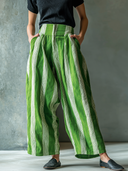 Women's Casual Resort-Style Vertical-Stripe Cotton-Linen Wide-Leg Pants ZMZ3023F6ZYY