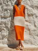 Women's Color-Block Sleeveless V-Neck Midi Dress ZMZ3083F8XT