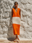 Women's Color-Block Sleeveless V-Neck Midi Dress ZMZ3083F8XT