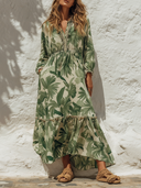 Women's Romantic Vacation V-Neck Long-Sleeve Botanical Print Maxi Dress ZMZ3045F1XT
