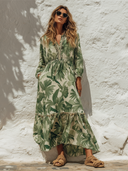 Women's Romantic Vacation V-Neck Long-Sleeve Botanical Print Maxi Dress ZMZ3045F1XT