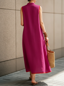 Women's Elegant Sleeveless Loose-Fit Cotton-Linen Midi Dress ZMZ3023F2SWL
