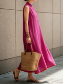 Women's Elegant Sleeveless Loose-Fit Cotton-Linen Midi Dress ZMZ3023F2SWL