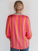 Women's Vintage Satin Striped V-Neck 3/4 Sleeve Top ZMZ3068F9SWL