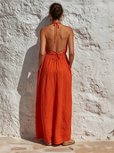Women's Vacation Cotton-Linen Halter-Neck Backless Maxi Dress ZMZ3085F7XT