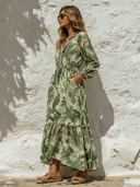 Women's Romantic Vacation V-Neck Long-Sleeve Botanical Print Maxi Dress ZMZ3045F1XT
