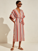 Women's Striped Vacation V-Neck Short-Sleeve Midi Dress ZMZ3023F3XT