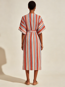 Women's Striped Vacation V-Neck Short-Sleeve Midi Dress ZMZ3023F3XT