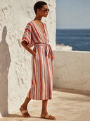 Women's Striped Vacation V-Neck Short-Sleeve Midi Dress ZMZ3023F3XT