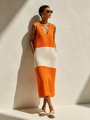 Women's Color-Block Sleeveless V-Neck Midi Dress ZMZ3083F8XT