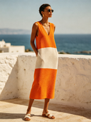 Women's Color-Block Sleeveless V-Neck Midi Dress ZMZ3083F8XT