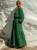 Women's Solid-Color Crew-Neck Cotton Long-Sleeve Maxi Dress ZMZ3022F9XT