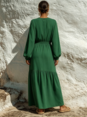 Women's Solid-Color Crew-Neck Cotton Long-Sleeve Maxi Dress ZMZ3022F9XT