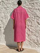 Women's Color-blocked Stitched Collared Oversized Cotton Midi Dress ZMZ3016F0XT