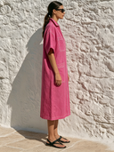 Women's Color-blocked Stitched Collared Oversized Cotton Midi Dress ZMZ3016F0XT