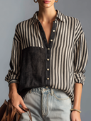 Women's Vintage Casual Cotton-Linen Vertical-Stripe Long-Sleeve Shirt ZMZ0262G1ZYY