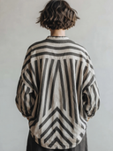 Women's Classic Casual Striped Print Cotton-linen Blend Loose-Fit Long-Sleeve Henley Shirt ZMZ0253G8ZYY