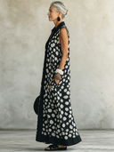 Women's Casual Vintage Polka-Dot Shirt Collar Sleeveless Loose Cotton-Linen Maxi Dress ZMZ0250G1ZYY