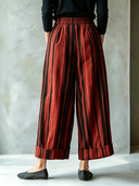 Women's Classic Casual Irregular Stripe Print Cotton-Linen Wide-Leg Pants ZMZ0264G5ZYY