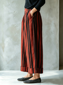 Women's Classic Casual Irregular Stripe Print Cotton-Linen Wide-Leg Pants ZMZ0264G5ZYY