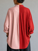 Women's Premium Minimalist Color-Block Cotton-Linen Paneling Stand-Collar Long-Sleeve Shirt ZMZ0226G7ZYY