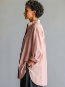Women's Premium Minimalist Color-Block Cotton-Linen Paneling Stand-Collar Long-Sleeve Shirt ZMZ0226G7ZYY