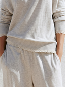Women Cotton Blend 2 Piece Outfit Lace Trim Off Shoulder Long Sleeve Top Wide Leg Pants Casual Loungewear Set ZMZ0112G6YZH