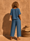 Women's Bohemian-Style Loose Linen Top And Casual Cropped Pants Set ZMZ0251G0XT