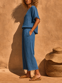 Women's Bohemian-Style Loose Linen Top And Casual Cropped Pants Set ZMZ0251G0XT